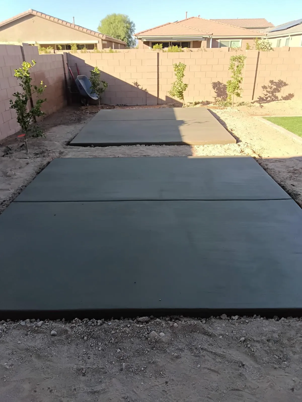 Connected residential concrete patio sections