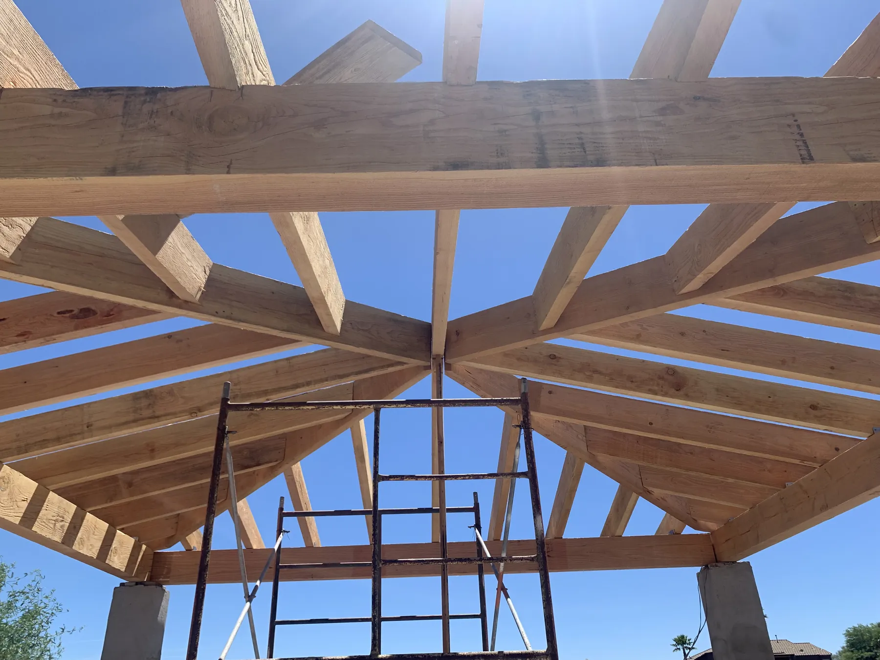 Ramada roof framing during construction
