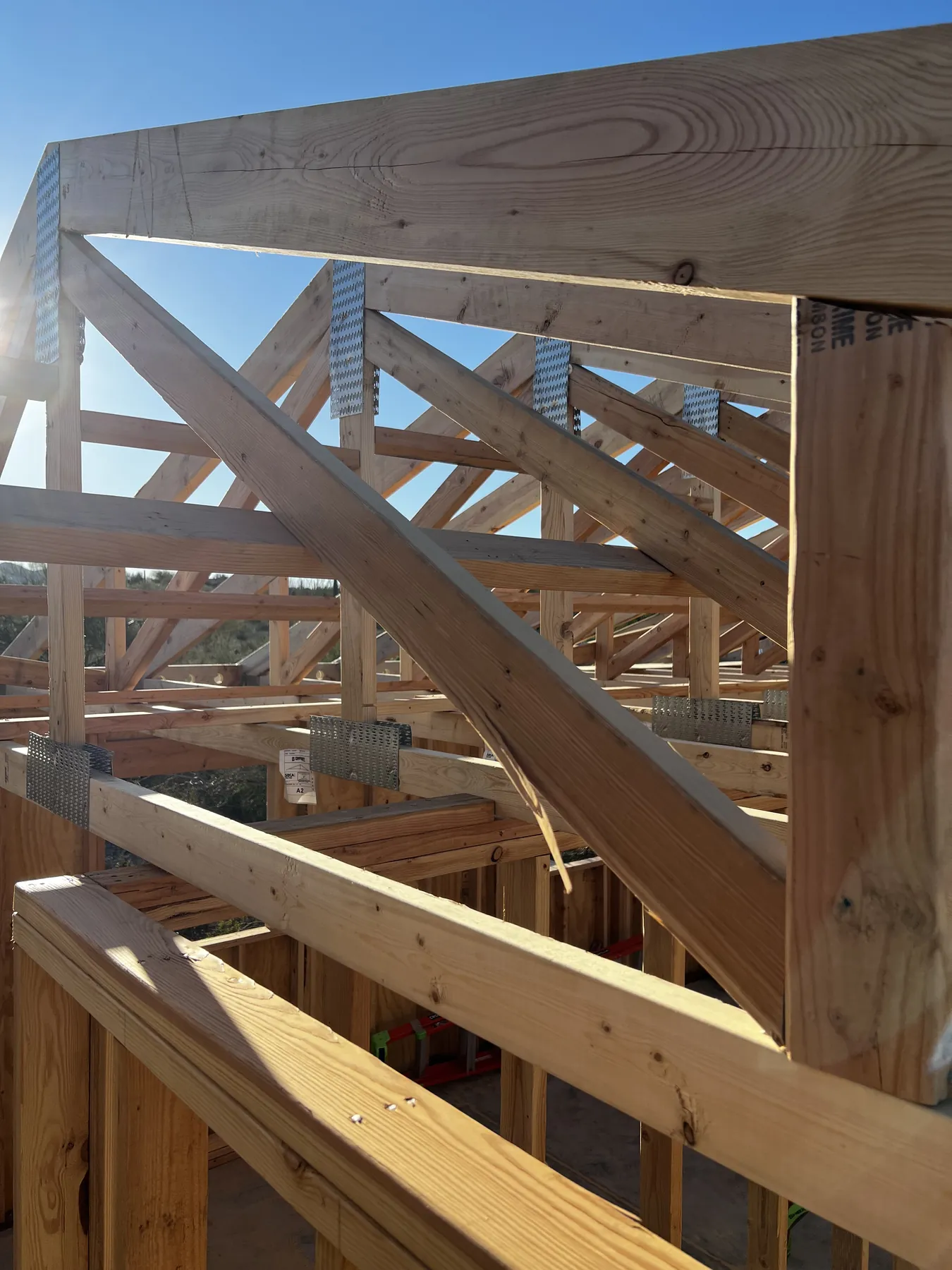 Storage structure roof framing and sheathing stage
